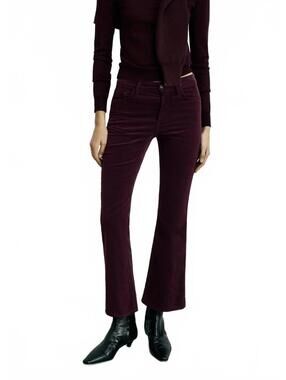 Mango Sienna Flared Cropped Corduroy Pants NWT Wine Size 8 / EUR 40